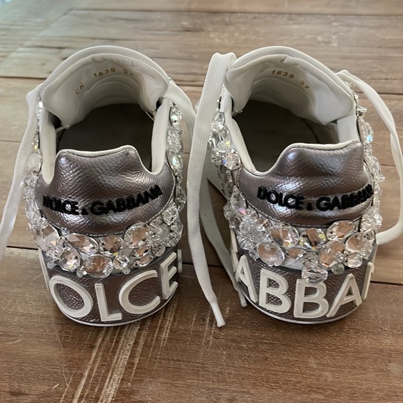 Dolce & Gabbana Portofino Crystal Embellished Leather Sneakers - Picture 3 of 16